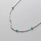 Ethnic Colorful Bead Bracelet Silver 925 Jewelry