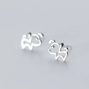 925 Silver Hollow Dog Stud Earrings for Women