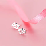 925 Silver Hollow Dog Stud Earrings for Women