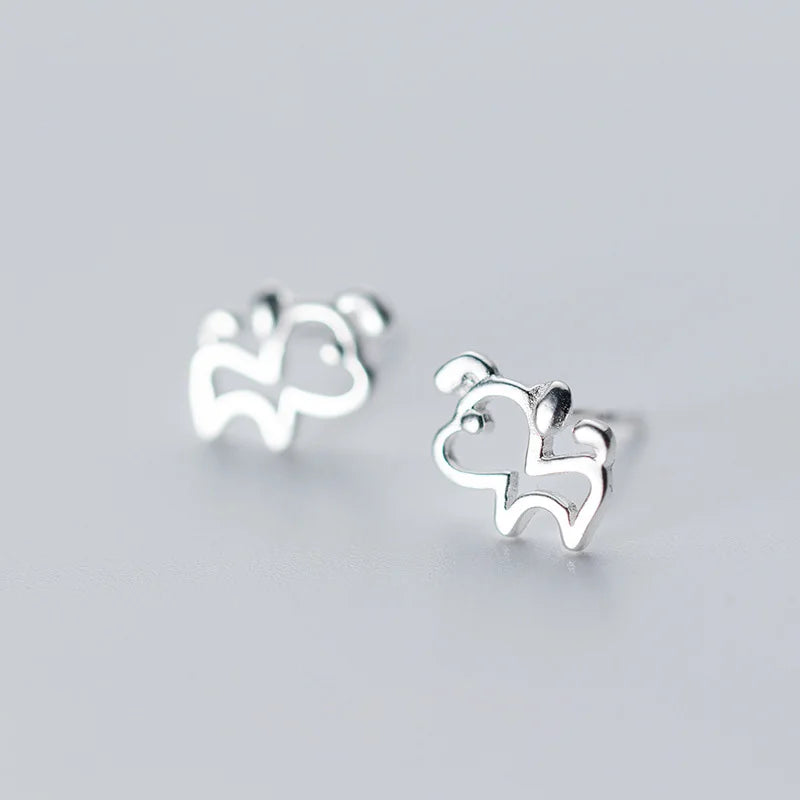 925 Silver Hollow Dog Stud Earrings for Women