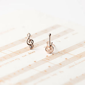 Silver 925 Guitar Music Note Stud Earrings