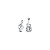 Silver 925 Guitar Music Note Stud Earrings