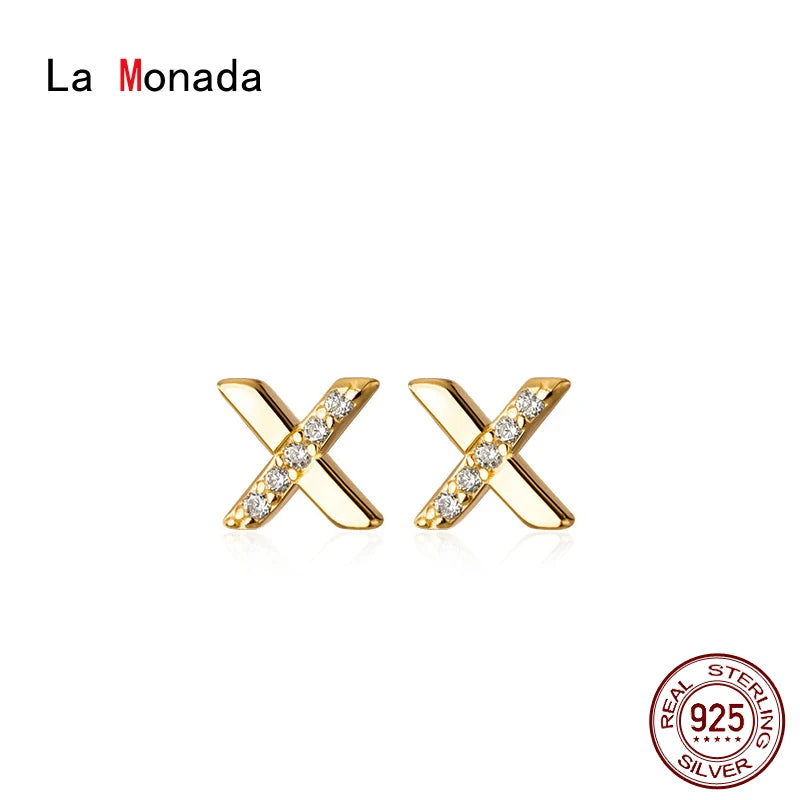 Women's 925 Silver Cross Letter Stud Earrings