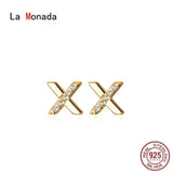 Women's 925 Silver Cross Letter Stud Earrings