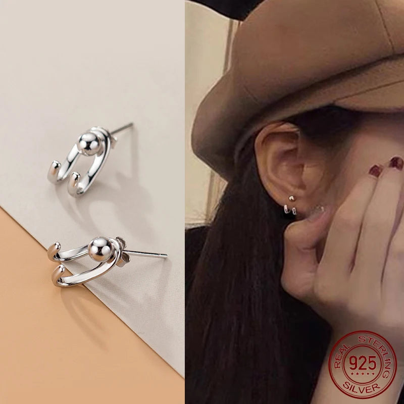 925 Silver Earrings Retro Studs Girls Ear Piercing Womens Silver Jewelry