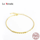 Fine Silver 925 Bead Bracelet Minimalist Chain Women's Jewelry