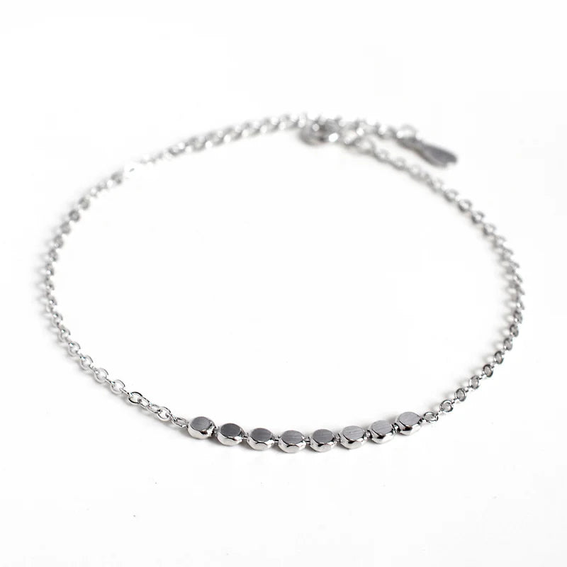 Fine Silver 925 Bead Bracelet Minimalist Chain Women's Jewelry