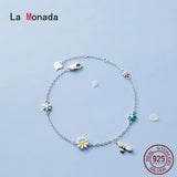 Minimalist Silver 925 Bracelet Female Woman with Daisy Bee Flower