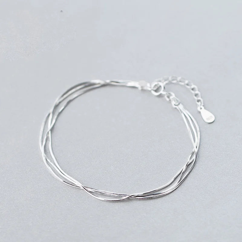 Silver 925 Bracelet Female Snake Chain Layers Minimalist Bracelets Women