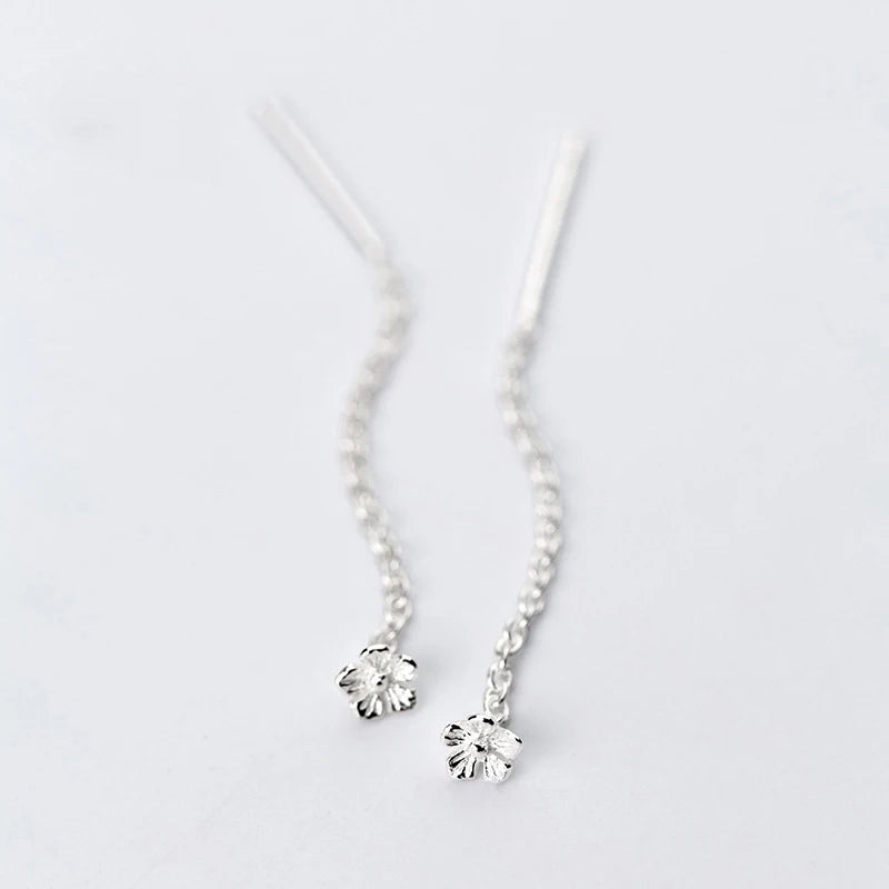 Five Petal Flower Women Drop Silver Earrings 925 Sterling Silver