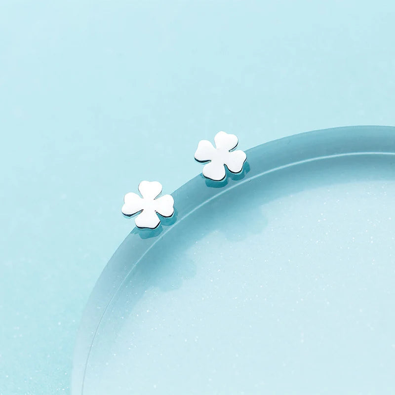 Glossy Flower Stud Earrings 925 Sterling Silver 0.6cm