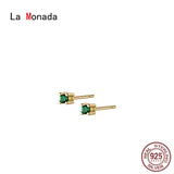 Green Geometry Stud Earrings 925 Sterling Silver Small Silver Earrings For Women