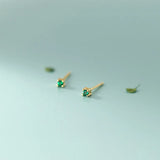 Green Geometry Stud Earrings 925 Sterling Silver Small Silver Earrings For Women