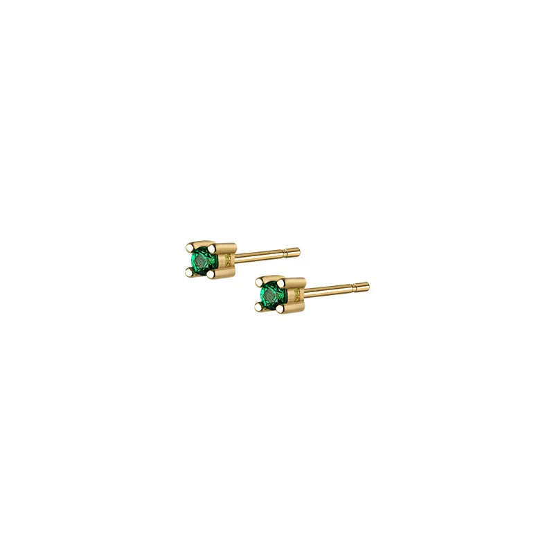 Green Geometry Stud Earrings 925 Sterling Silver Small Silver Earrings For Women