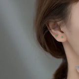 Green Geometry Stud Earrings 925 Sterling Silver Small Silver Earrings For Women
