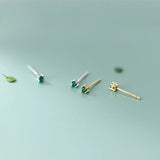 Green Geometry Stud Earrings 925 Sterling Silver Small Silver Earrings For Women