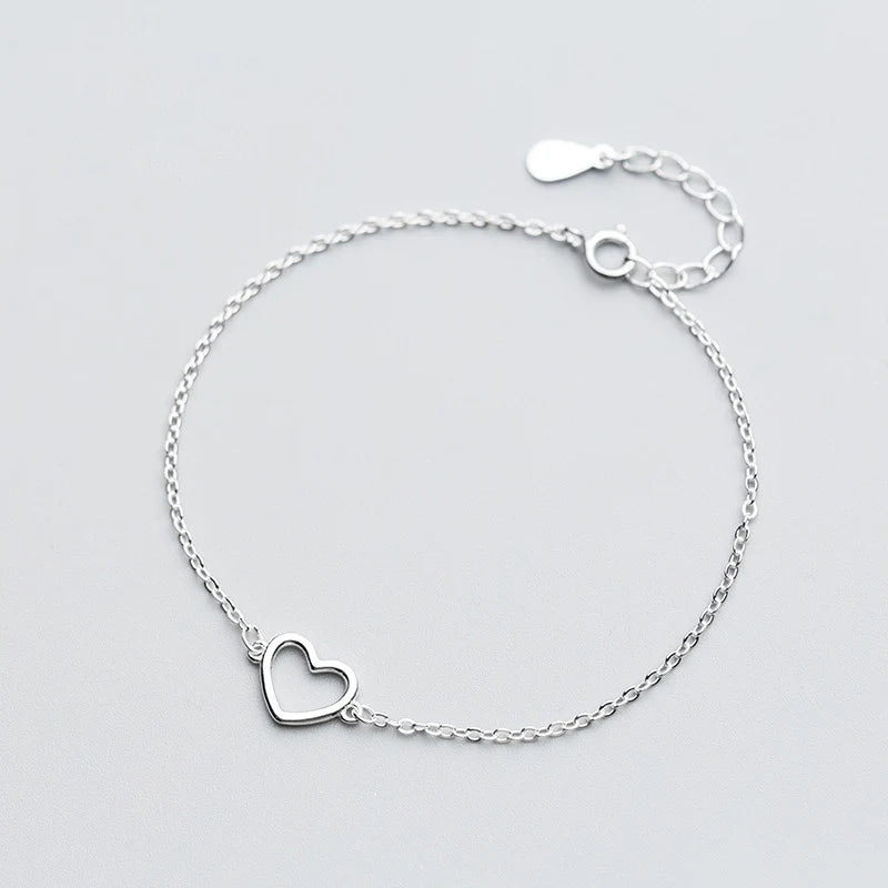 Heart Bracelet Women Silver 925 Sterling Fine Silver Jewelry Chain Female