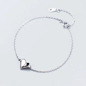 925 Silver Heart Charm Bracelet Adjustable Women Jewelry
