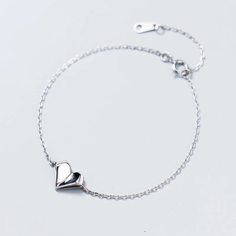 925 Silver Heart Charm Bracelet Adjustable Women Jewelry