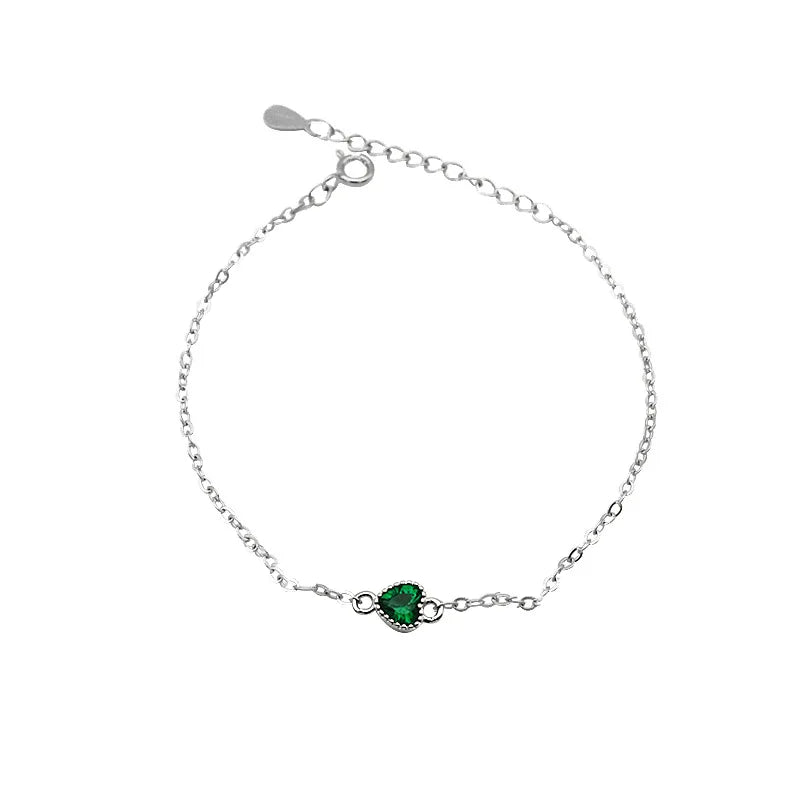 925 Sterling Silver Green Heart Bracelet for Women
