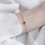 925 Sterling Silver Green Heart Bracelet for Women