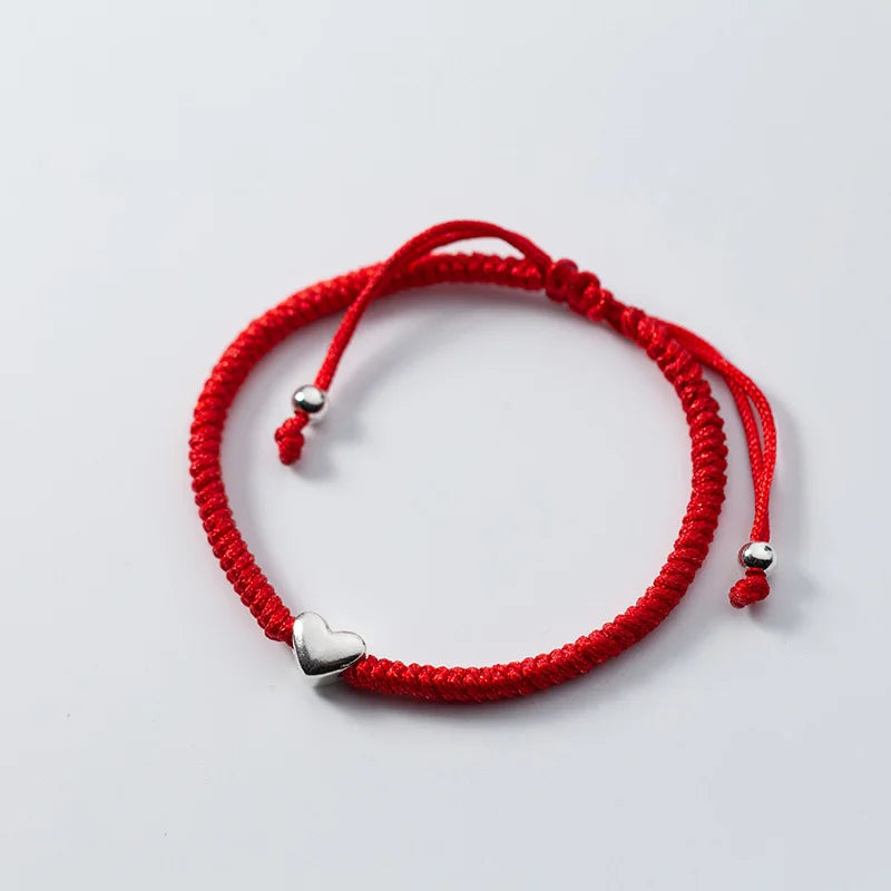 Heart Red Thread 925 Sterling Silver Bracelet for Women