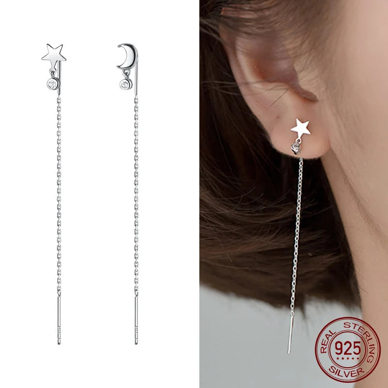 Long Tassel Earrings 925 Silver Drop Earrings