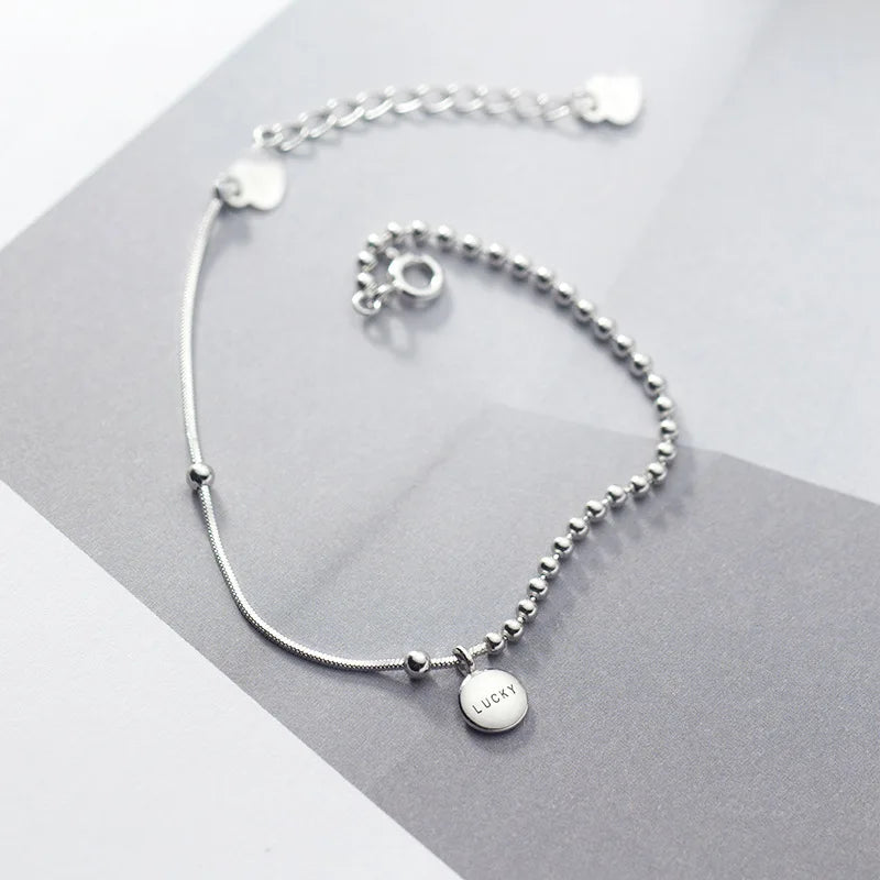 Minimalist 925 Sterling Silver Lucky Charm Bracelet for Women