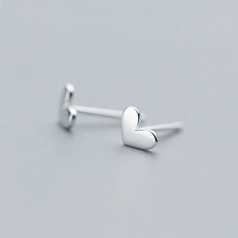 Heart Stud Earrings 925 Sterling Silver Jewelry