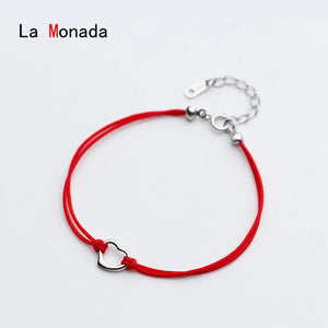 925 Silver Heart Red Rope Bracelet Women Girls Lucky Jewelry