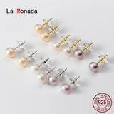 Real Pearl Stud Earrings 925 Silver Small Freshwater Natural Pearl Earrings