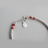 925 Sterling Silver Red Thread Bracelet Bell Tube Women Silver 925
