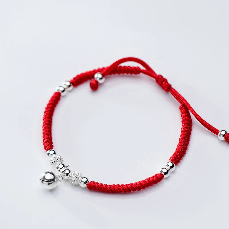 Red Thread Hand Bracelet 925 Silver Bell