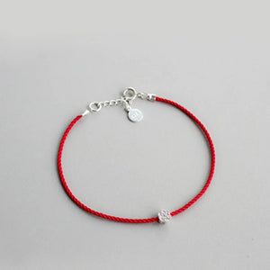 Red Flower Rope Bracelet 925 Sterling Silver Women's Hand String