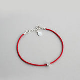 Red Flower Rope Bracelet 925 Sterling Silver Women's Hand String