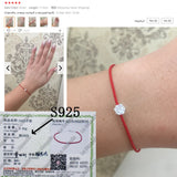 Red Flower Rope Bracelet 925 Sterling Silver Women's Hand String