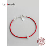 Red Flower Rope Bracelet 925 Sterling Silver Women's Hand String
