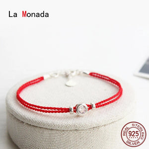 Red Thread Hand Couples 925 Silver Bracelets Double Red String