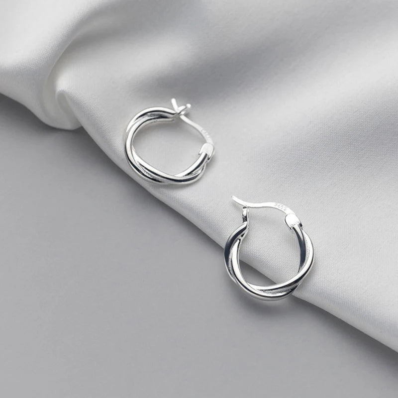 925 Silver Wave Line Hoop Earrings for Women