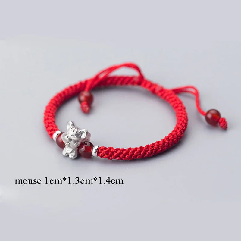 999 Silver Zodiac Red Rope Women Bracelet Hand Line String Bracelet