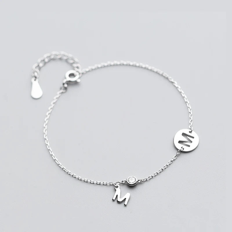 Silver 925 Bracelet Women Round Hollow Letter M Bracelets For Women Ladies