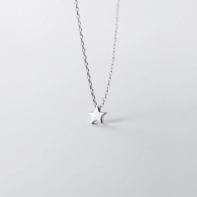 Minimalist Silver Chain Necklace for Women Glossy Star 925 Jewelry