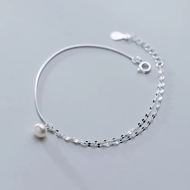 Simulated Pearl Charm Bracelet 925 Sterling Silver