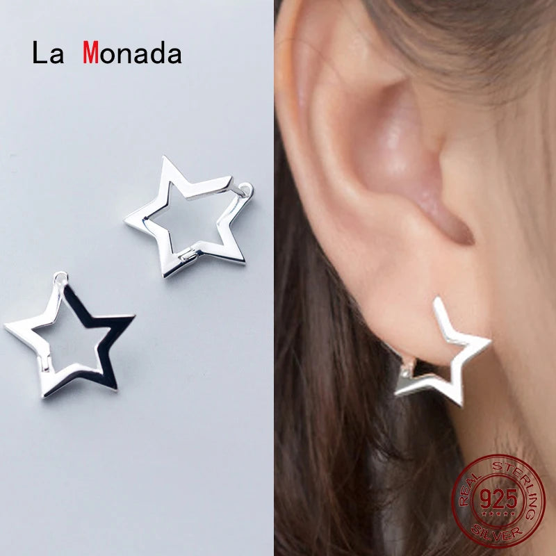 Silver Star Hoop Earrings 925 Silver Women