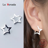 Silver Star Hoop Earrings 925 Silver Women