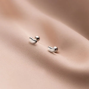 Small Stud Earrings 925 Sterling Silver Glossy Bean Heart Design