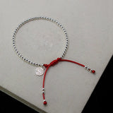 Small Bead Red Thread 925 Silver Bracelet for Women