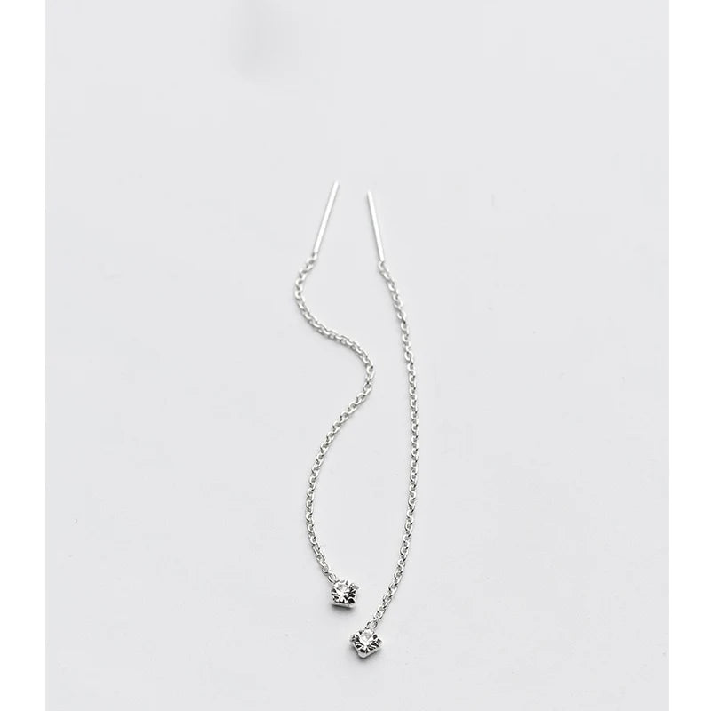 Silver 925 Square Bead Dangling Earrings For Women