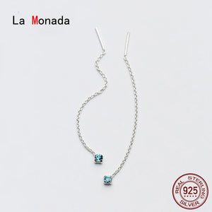 Silver 925 Square Bead Dangling Earrings For Women