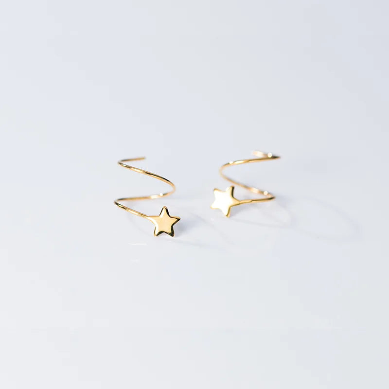 Star Wave Hoop Earrings 925 Silver Women Jewelry